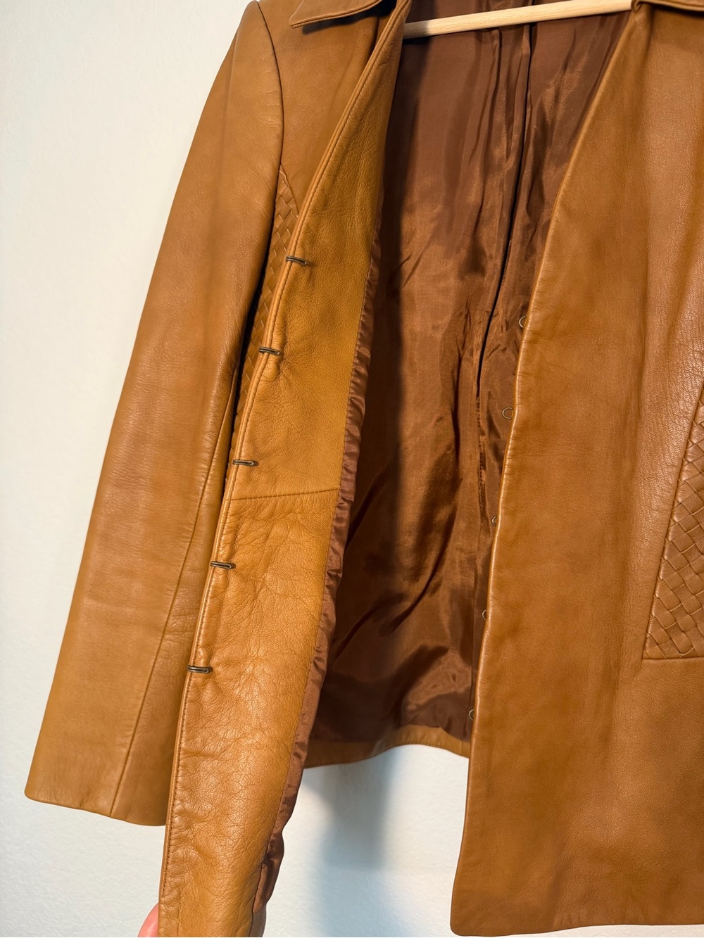 Leather Cognac Woven Blazer Jacket size 10 - Picture 5 of 10